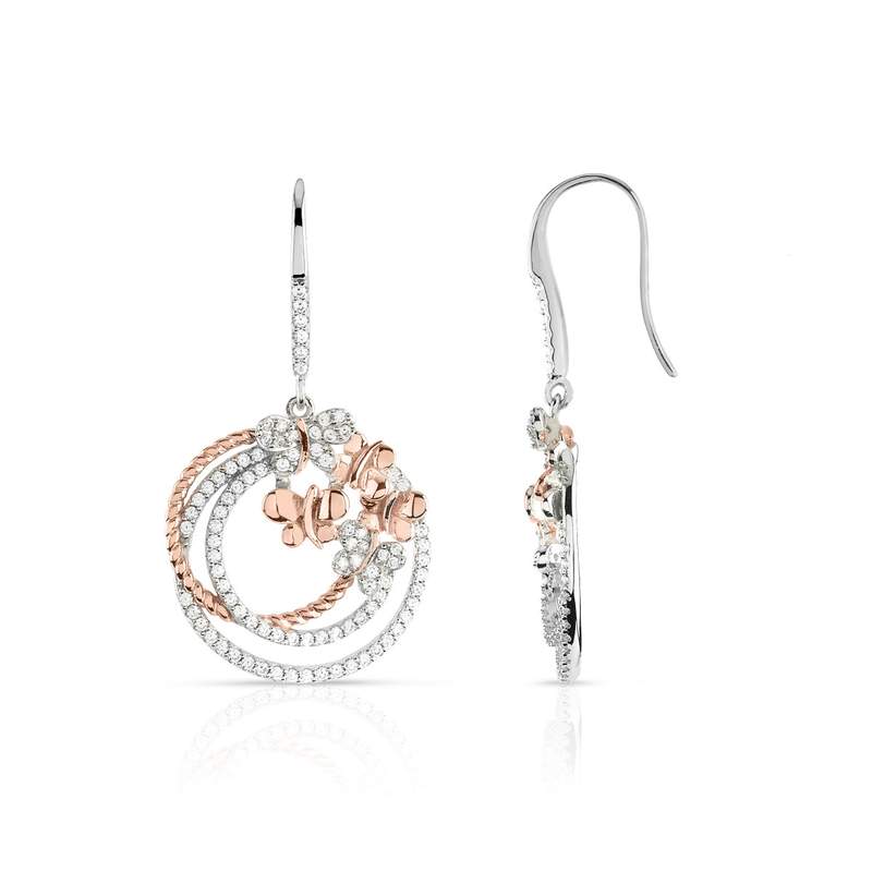 Boucles d'oreilles argent 925 2 tons pendants papillons zirconias - vue 1