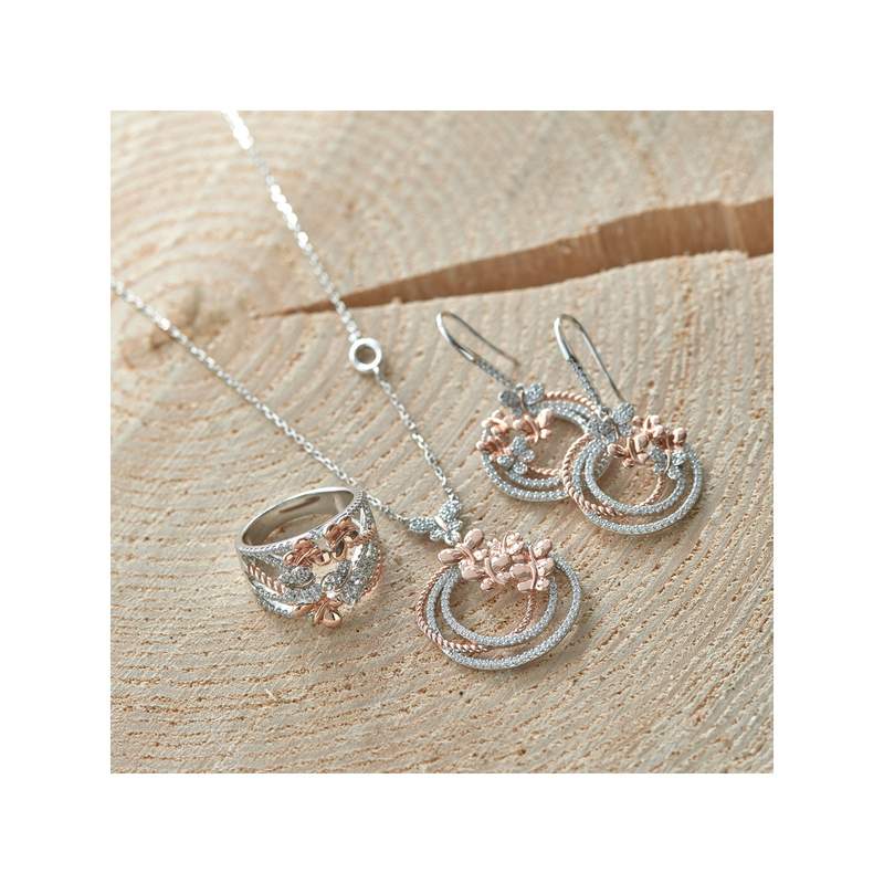 Boucles d'oreilles argent 925 2 tons pendants papillons zirconias - vue D2