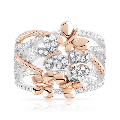 Bague argent 925, 2 tons zirconia - vue V3