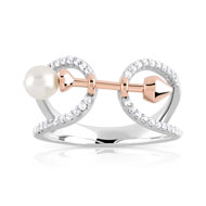 Bague argent 925, 2 tons zirconia perle de culture