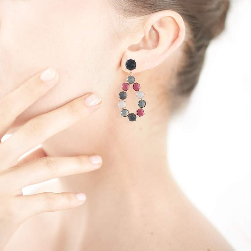 Boucles d'oreilles argent 925 rosé pierres imitati - vue porté 1