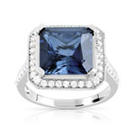 Bague argent 925 saphir imitation carrée et zirconias - vue 1