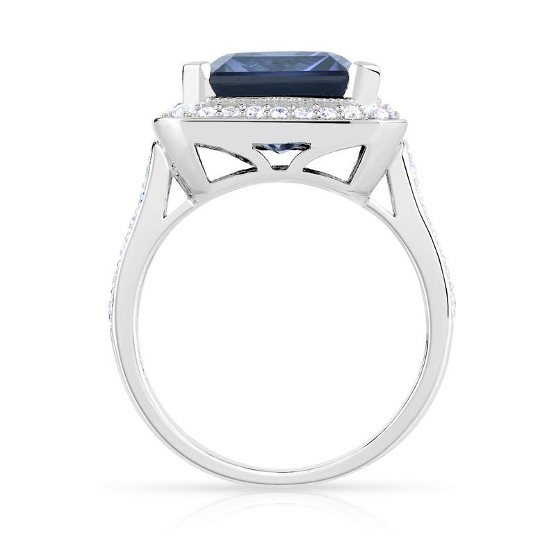 Bague argent 925 saphir imitation carrée et zirconias - vue 2