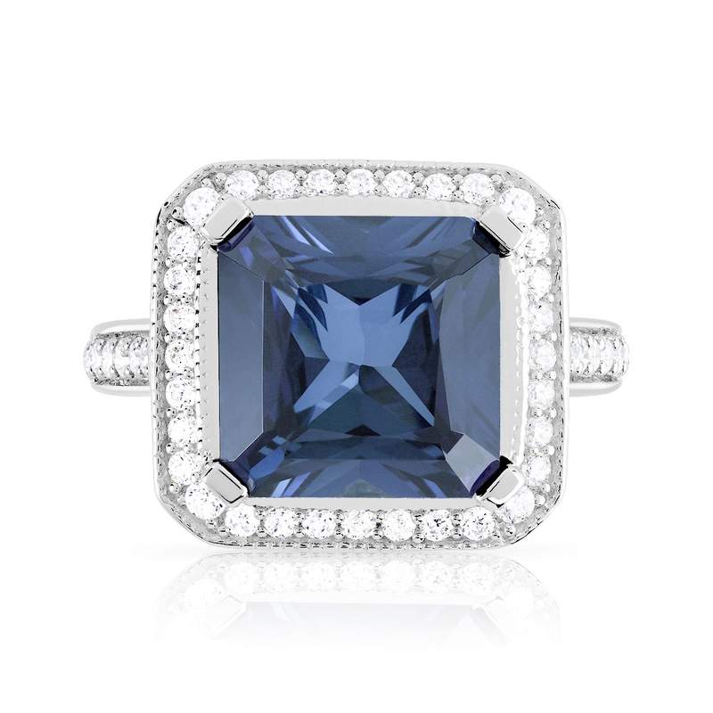 Bague argent 925 saphir imitation carrée et zirconias - vue 3