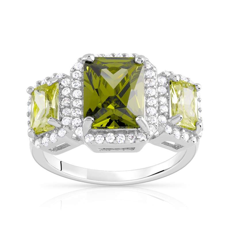 Bague argent 925 rectangles zirconias verts et blancs - vue 1