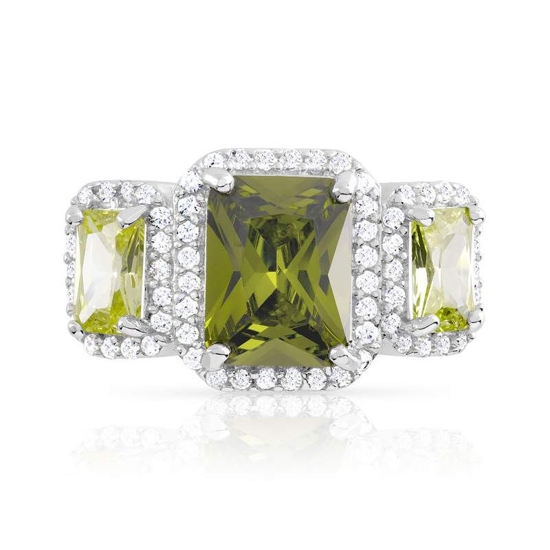 Bague argent 925 rectangles zirconias verts et blancs - vue 3