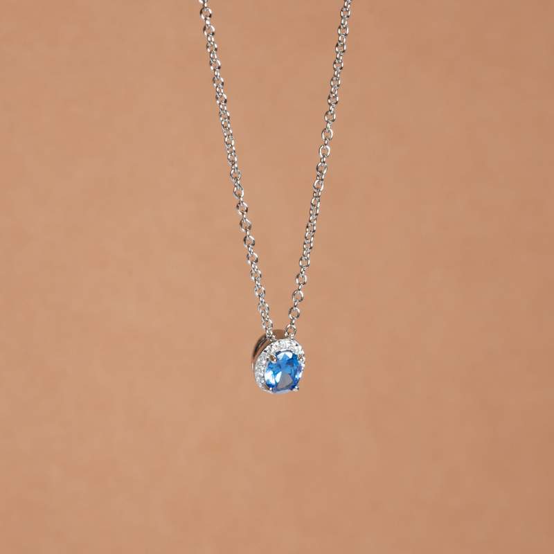 Collier argent 925 zirconias bleu et blancs 45 cm - vue D1