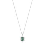 Collier argent 925 pierre verte rectangulaire et zirconias 45 cm - vue 1