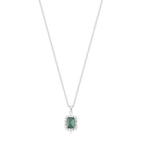 Collier argent 925 pierre verte rectangulaire et zirconias 45 cm