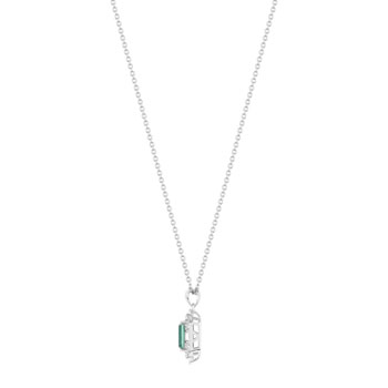 Collier argent 925 pierre verte rectangulaire et zirconias 45 cm