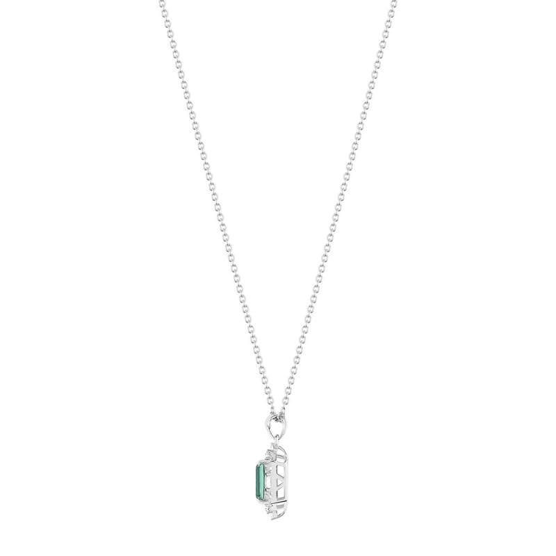 Collier argent 925 pierre verte rectangulaire et zirconias 45 cm - vue D1