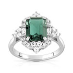 Bague argent 925 pierre imitation verte rectangulaire et zirconias - vue 1