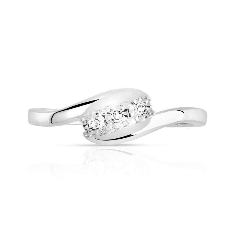 Bague argent 925 trilogie diamants - vue 3
