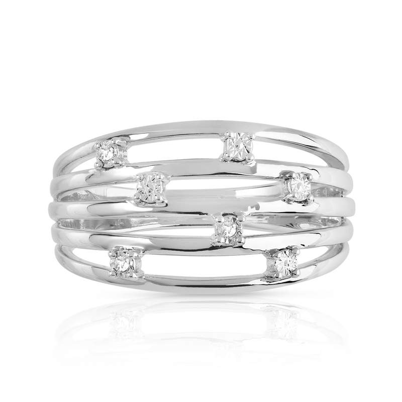 Bague argent 925 multi-anneaux diamants - vue 3