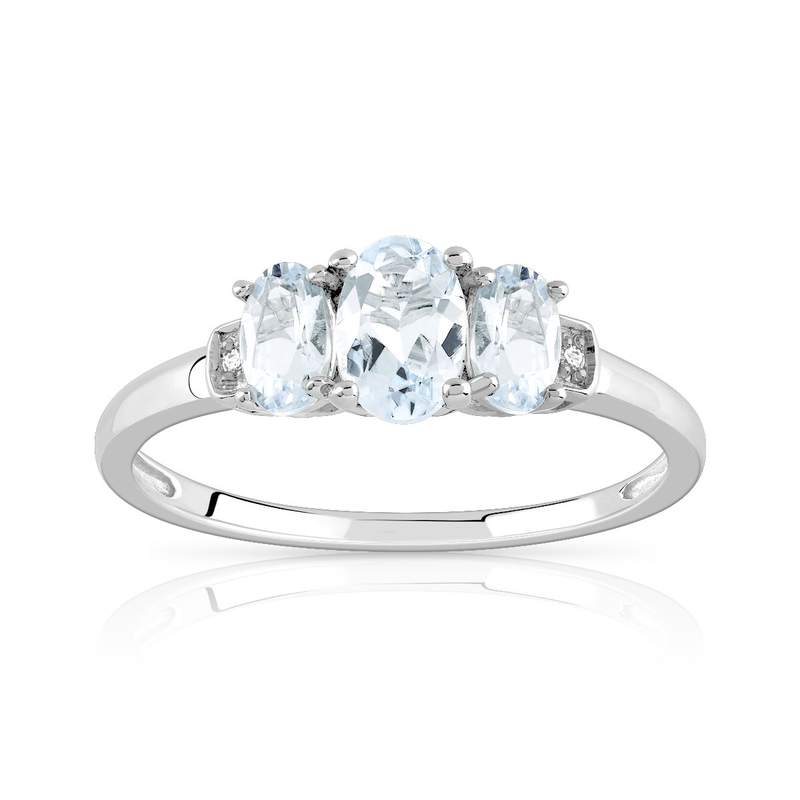 Bague argent 925 aigues-marines et diamants - vue 1