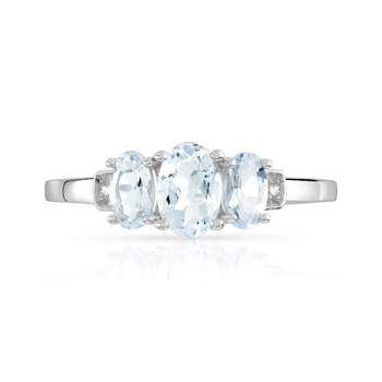 925 zilveren ring met aquamarijnen en diamanten