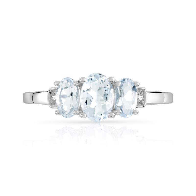 Bague argent 925 aigues-marines et diamants - vue 3
