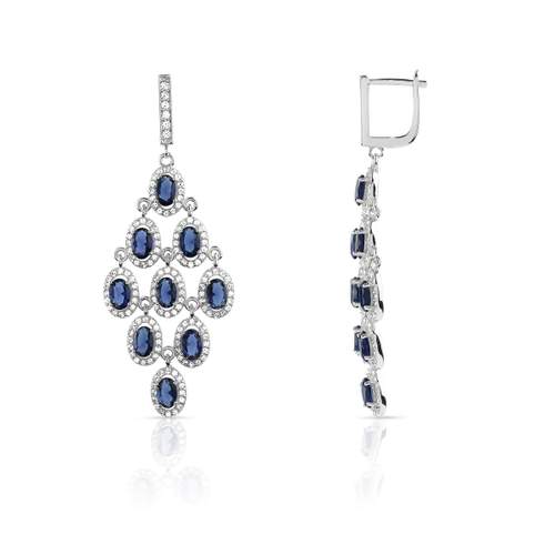 Boucles d'oreilles argent 925 pendants zirconias bleus et blancs
