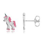 Boucles d'oreilles argent 925 laque licornes - vue 1