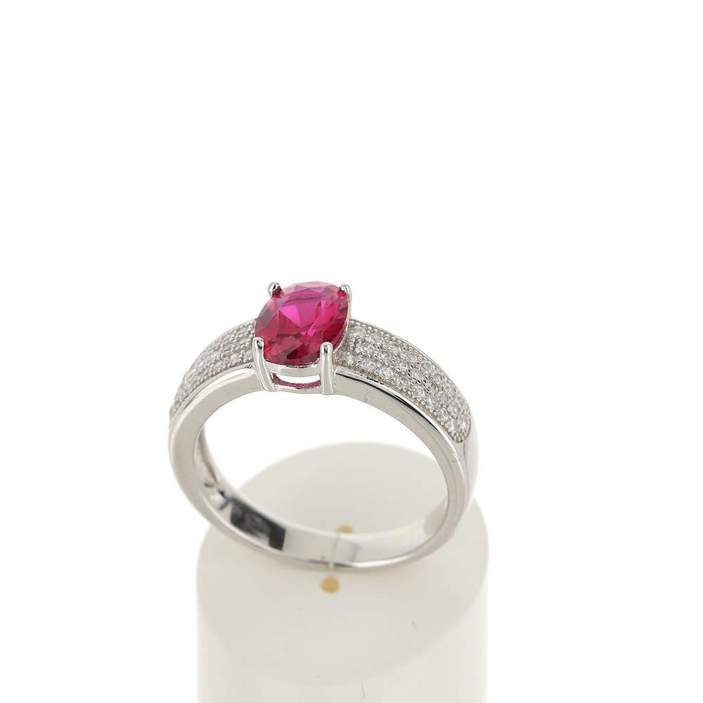 Bague argent 925 zirconias rouge et blancs - vue 2