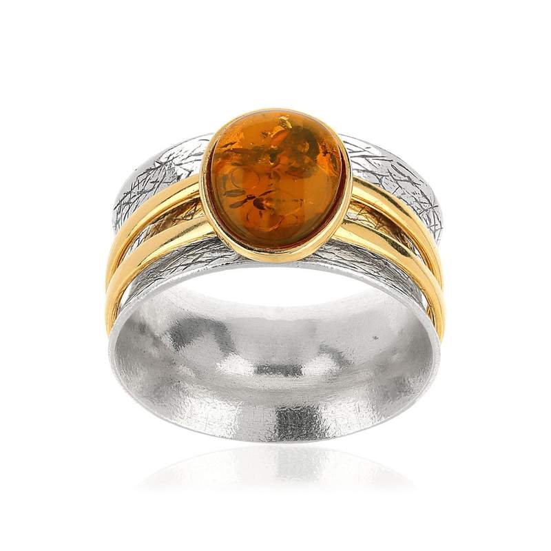 Bague argent 925 2 tons ambre ovale - vue 1