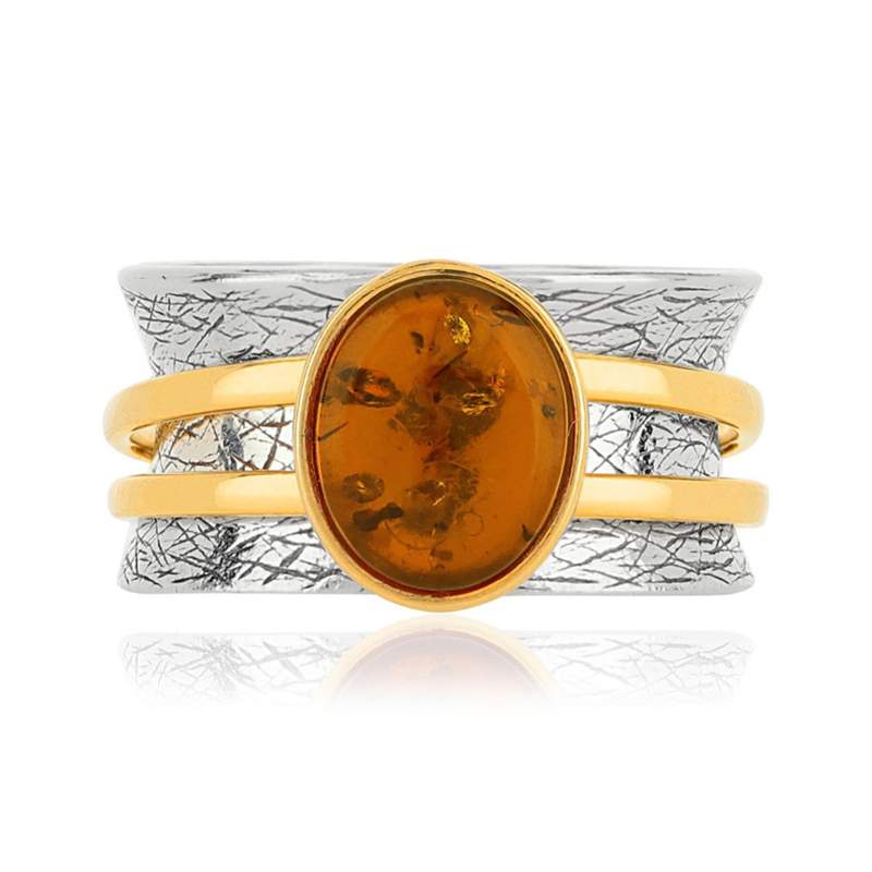 Bague argent 925 2 tons ambre ovale - vue 2