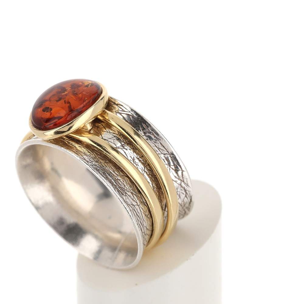 Bague argent 925 2 tons ambre ovale - vue 4
