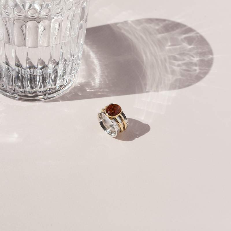 Bague argent 925 2 tons ambre ovale - vue D3