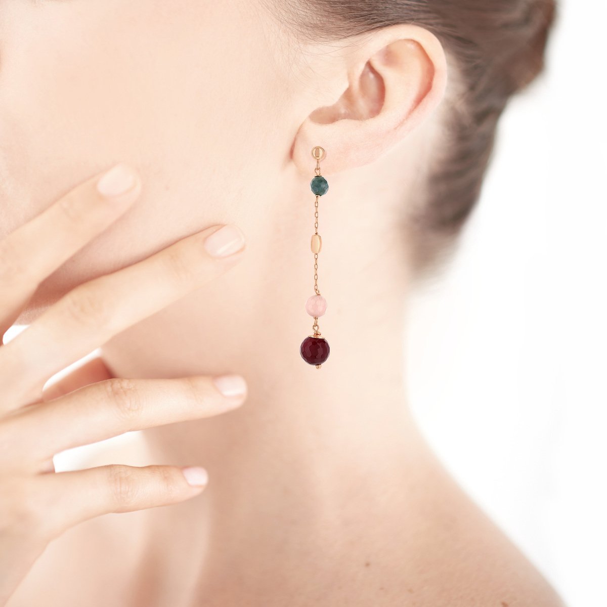 Boucles d'oreilles argent rosé agates oeil de cha - vue Vporté 1