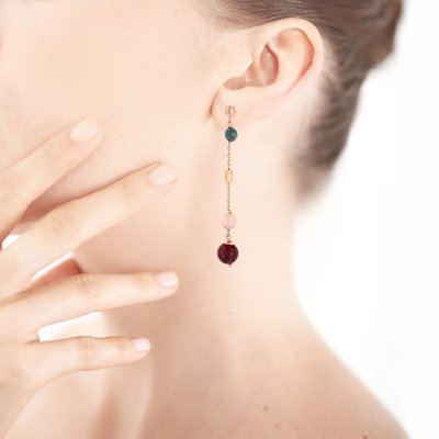 Boucles d'oreilles argent rosé agates oeil de cha - vue Vporté 1