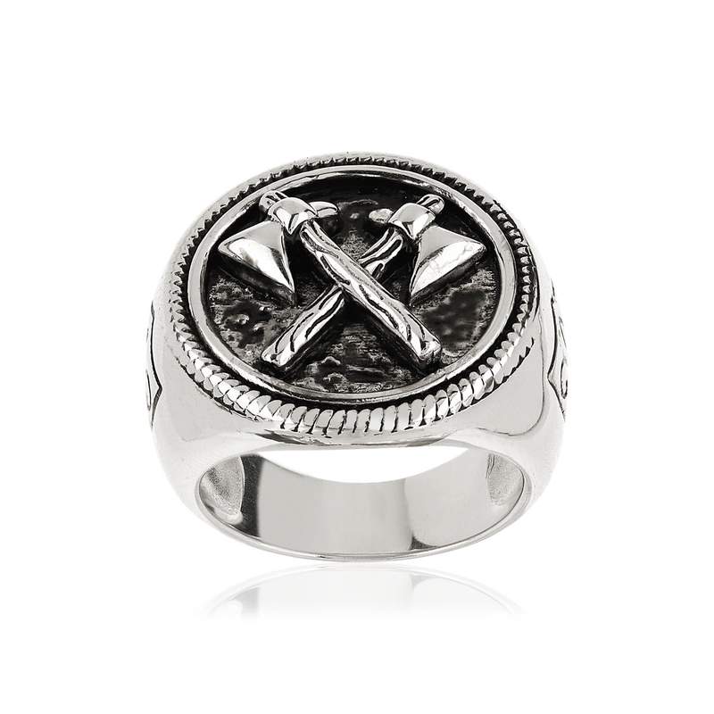 Bague argent 925 hâches et écussons - vue 1