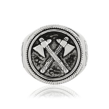 Bague argent 925 hâches et écussons