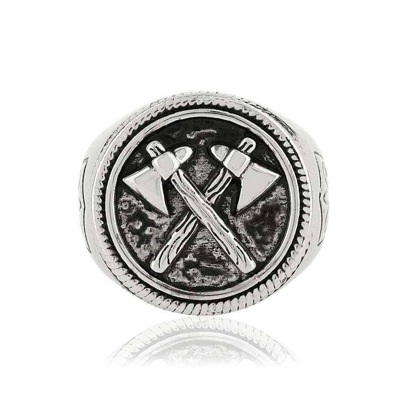 Bague argent 925 hâches et écussons - vue 2