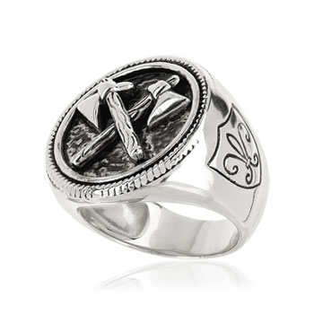 Bague argent 925 hâches et écussons