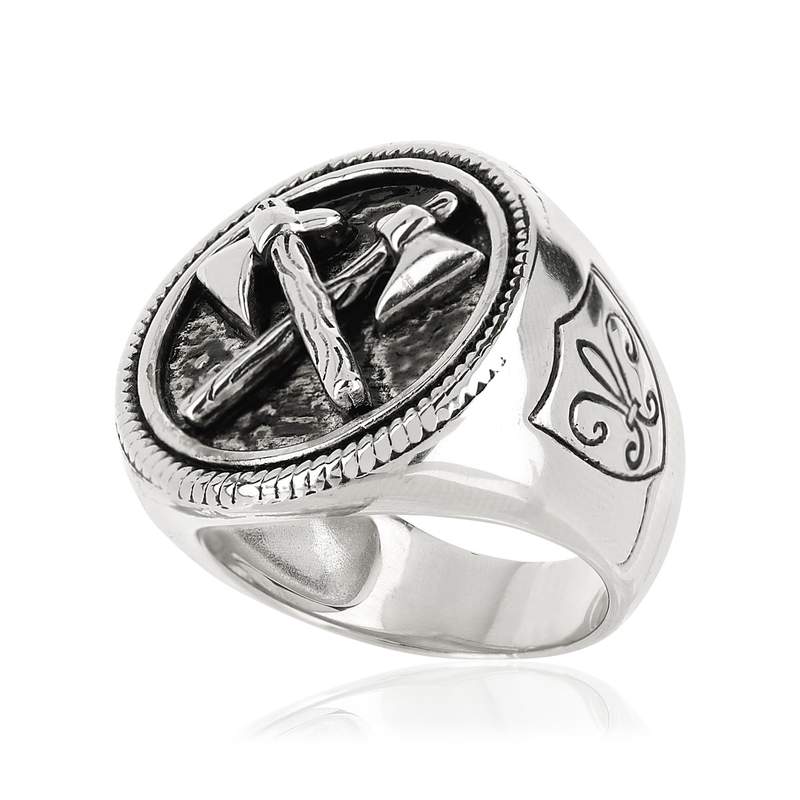 Bague argent 925 hâches et écussons - vue D1