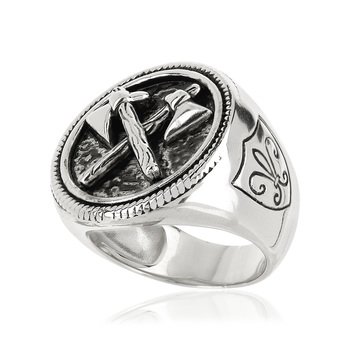 Bague argent 925 hâches et écussons
