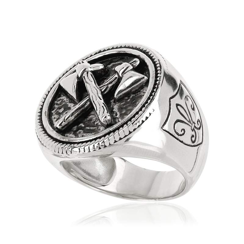 Bague argent 925 hâches et écussons - vue porté 1