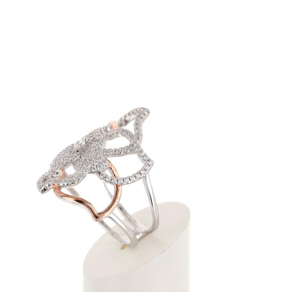 Bague argent 925 2 tons fleur ajourée zirconias - vue 5