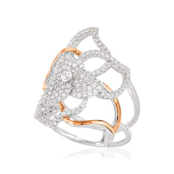 Bague argent 925 2 tons fleur ajourée zirconias