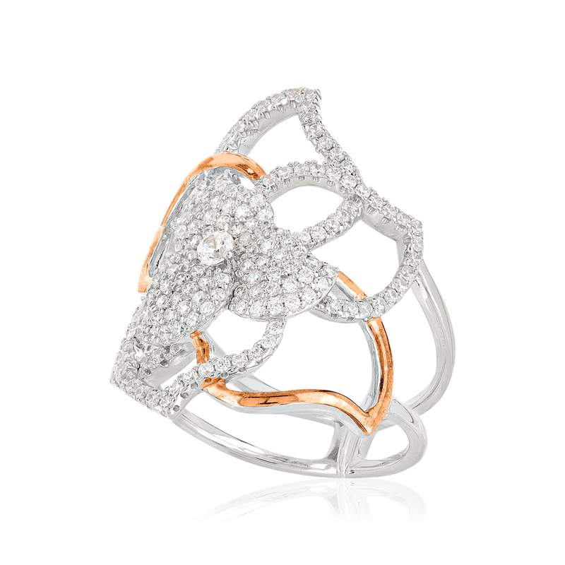 Bague argent 925 2 tons fleur ajourée zirconias - vue D1