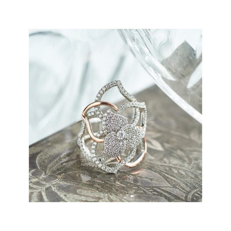 Bague argent 925 2 tons fleur ajourée zirconias - vue D2