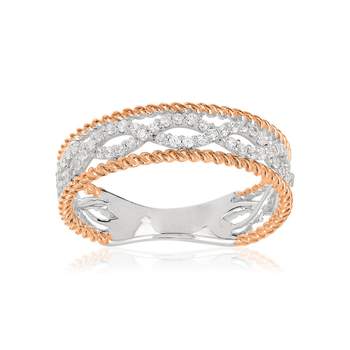 Bague argent 925 2 tons tressée zirconias
