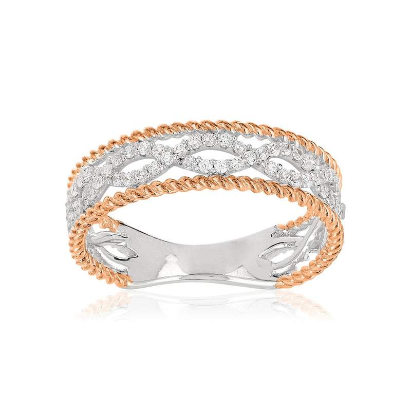 Bague argent 925 2 tons tressée zirconias - vue 1