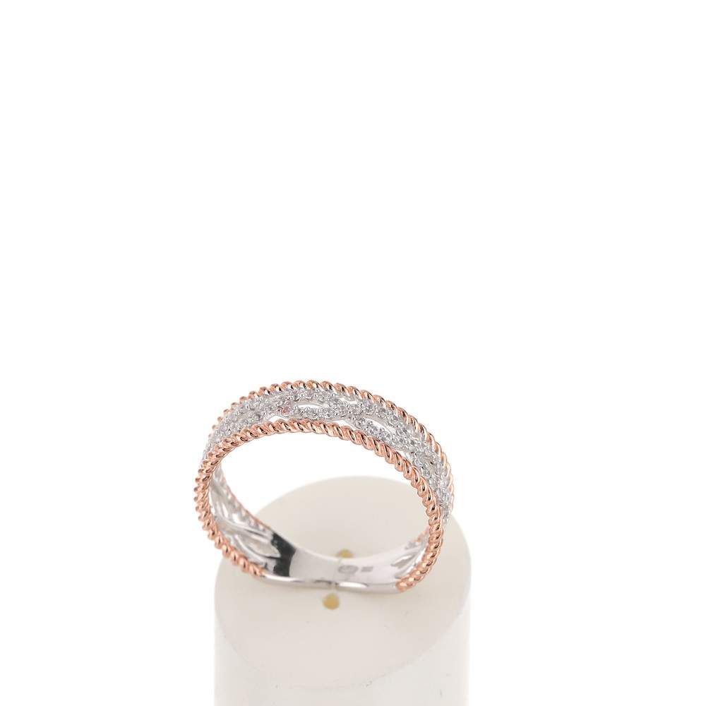 Bague argent 925 2 tons tressée zirconias - vue 2
