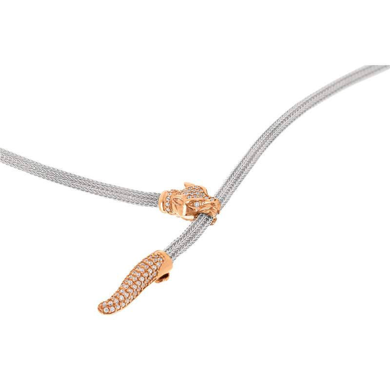 Collier argent 925 2 tons panthère zirconias 52 cm - vue D1