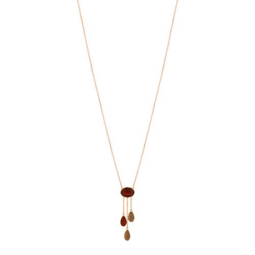 Collier argent 925 rosé pampilles ambre et quartz 53 cm
