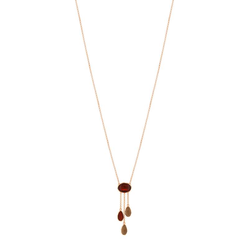 Collier argent 925 rosé pampilles ambre et quartz 53 cm - vue 1