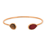 Bracelet jonc argent 925 rosé ouvert ambre et quartz fumé taille poire - vue 1