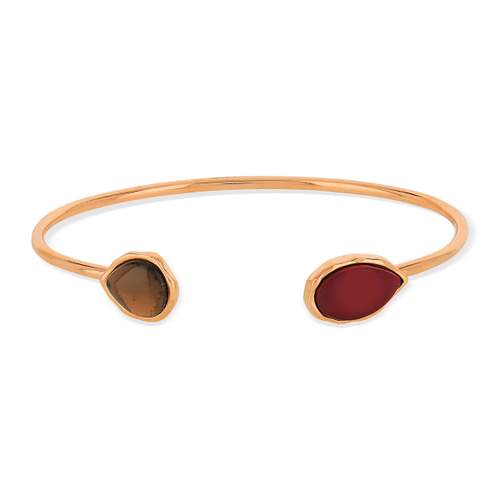 Bracelet jonc argent 925 rosé ouvert ambre et quartz fumé taille poire