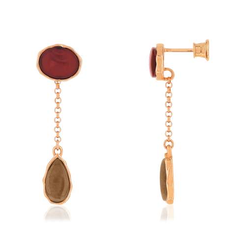 Boucles d'oreilles argent 925 rosé ambre et quartz